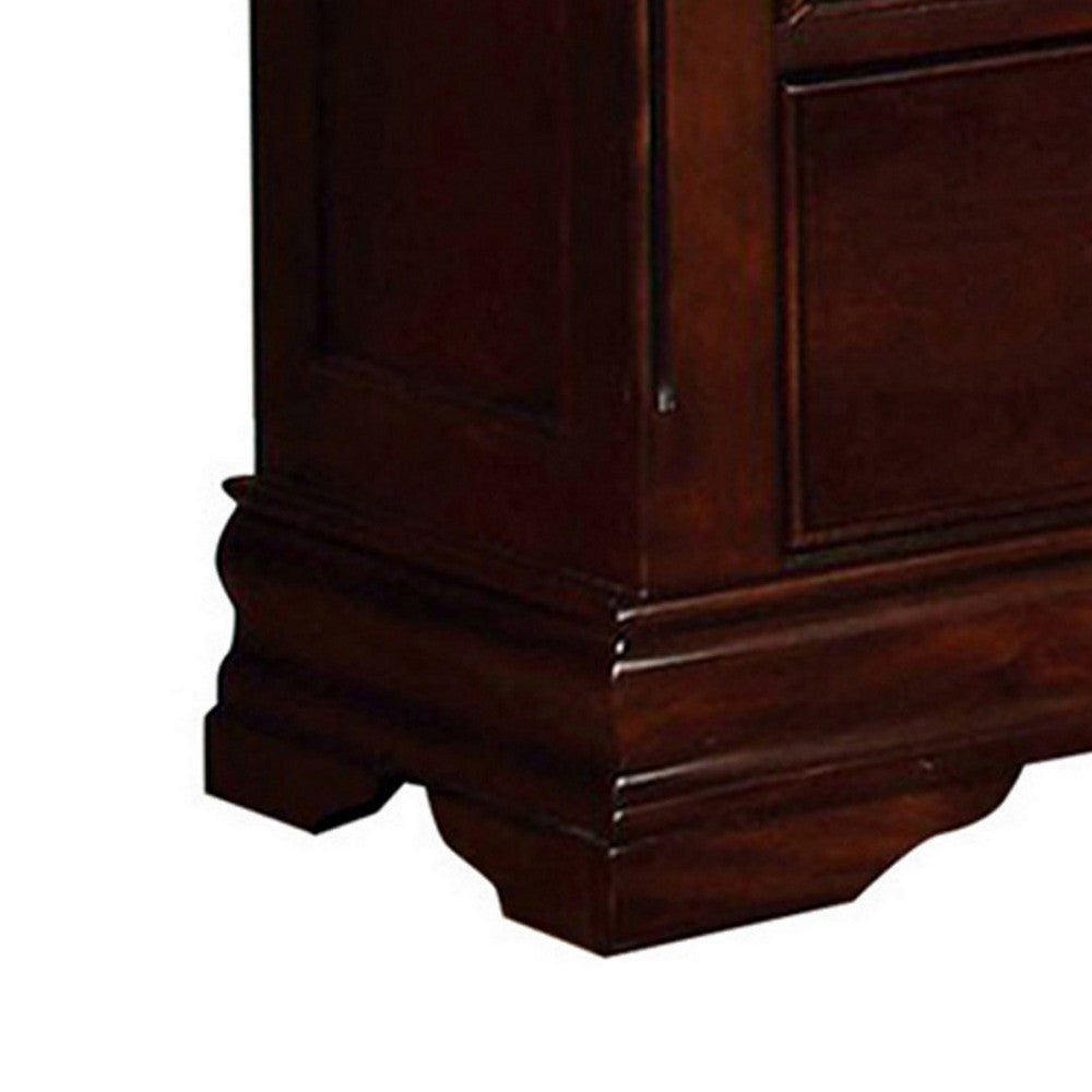 Benzara 2 Drawer Wooden Nightstand with Hidden Top Drawer And Metal Handles, Brown