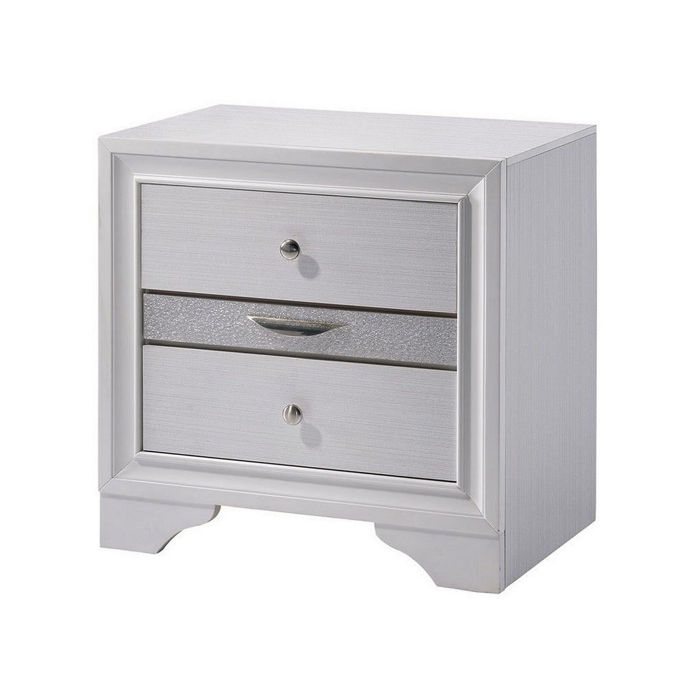 Benzara Contemporary Solid Wood Night Stand With Jewelry Drawers, White