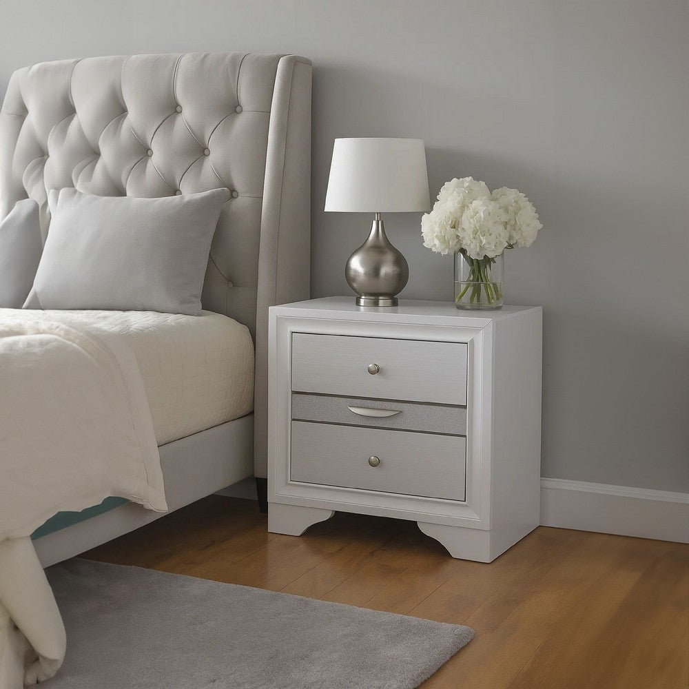 Benzara Contemporary Solid Wood Night Stand With Jewelry Drawers, White