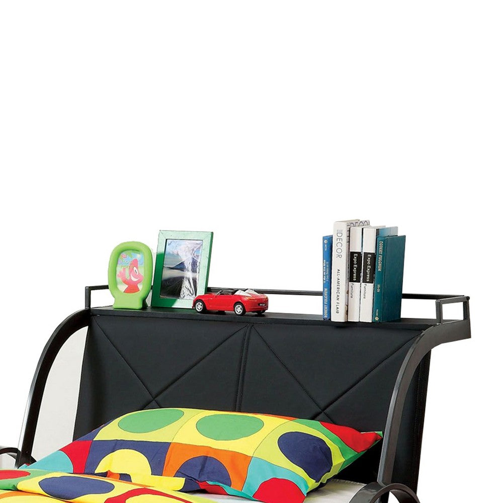 Benzara GT Racer Metal Twin size bed, Silver And Black