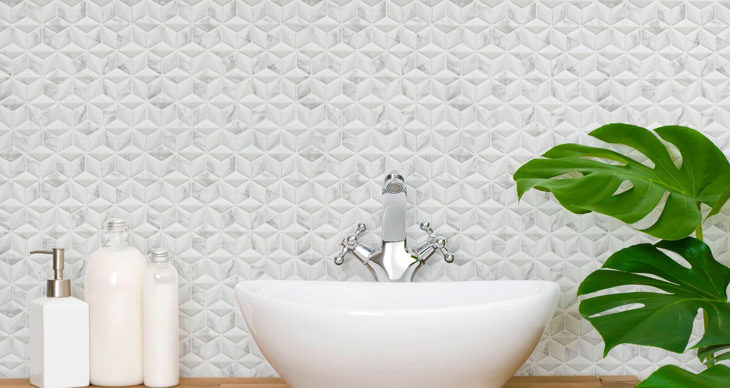 Happy Floors Endura 3D Rhomboid 10.5" x 10.5" Stone & Glass Mosaic (Closeout)