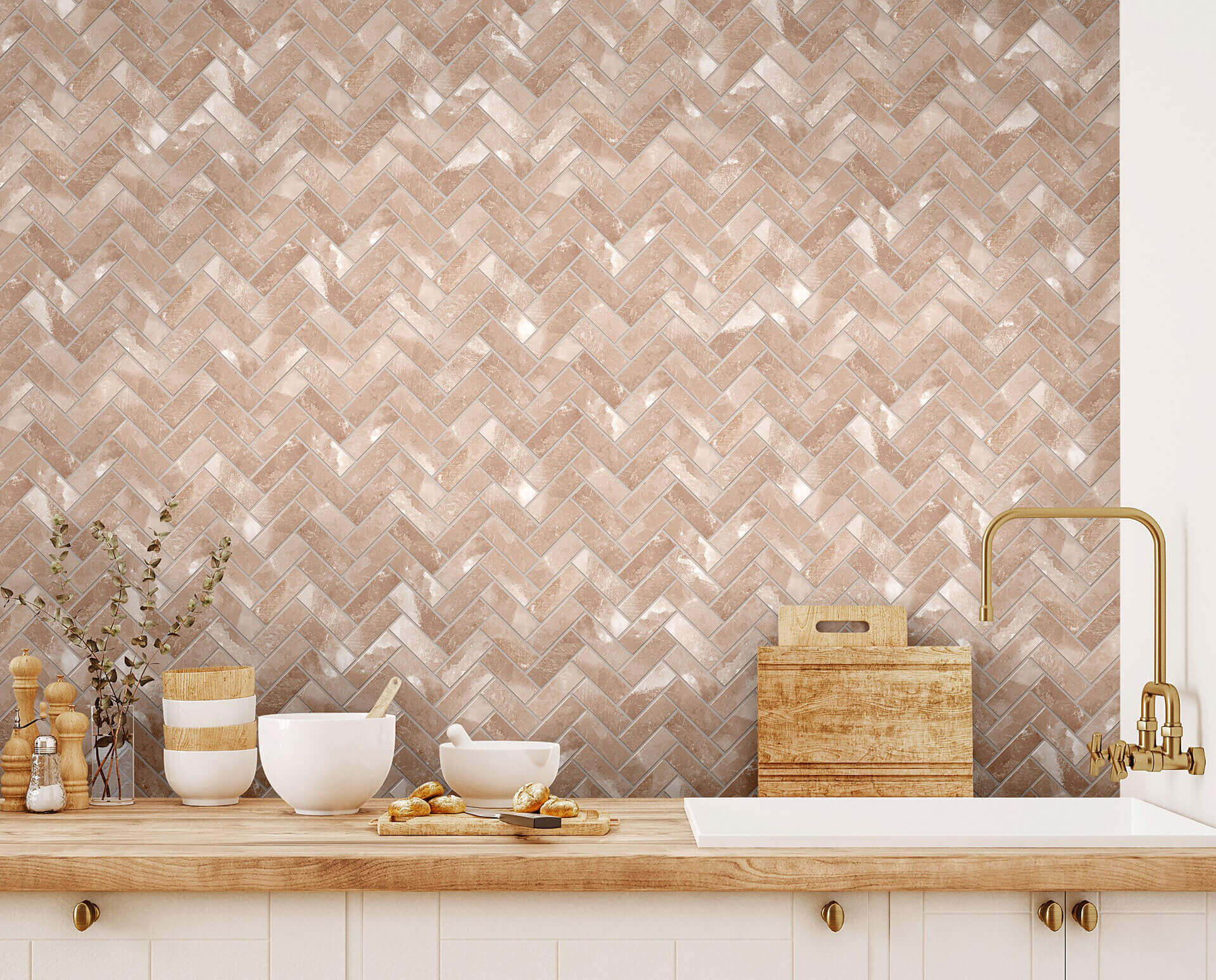 Happy Floors Salt Stone Herringbone 11" x 13" Porcelain Mosaic