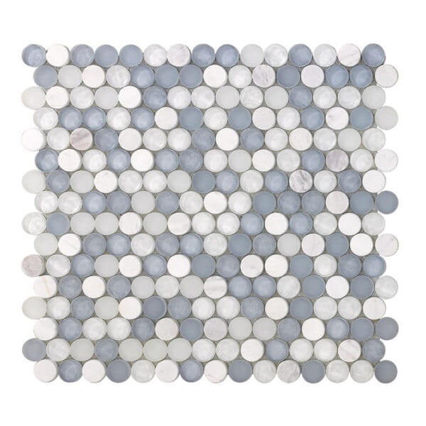 Happy Floors SoBe Penny Round 11.5" x 12.4" Stone & Glass Mosaic