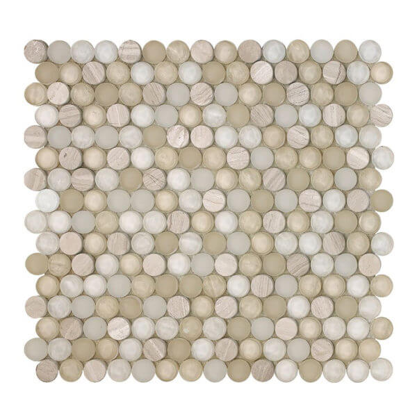 Happy Floors SoBe Penny Round 11.5" x 12.4" Stone & Glass Mosaic