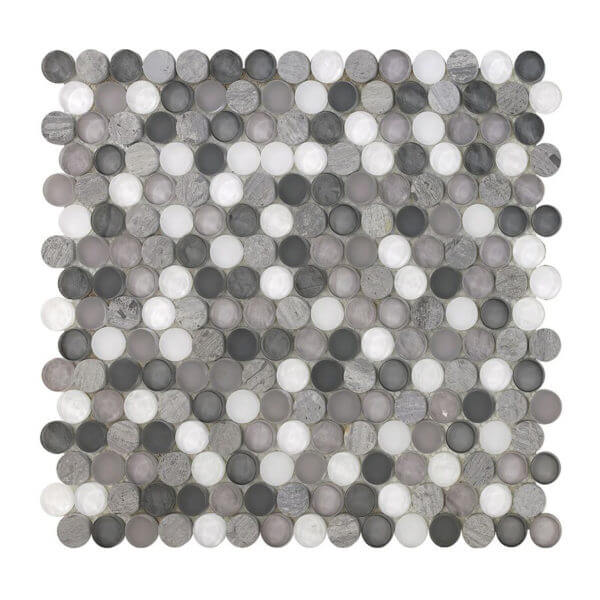Happy Floors SoBe Penny Round 11.5" x 12.4" Stone & Glass Mosaic