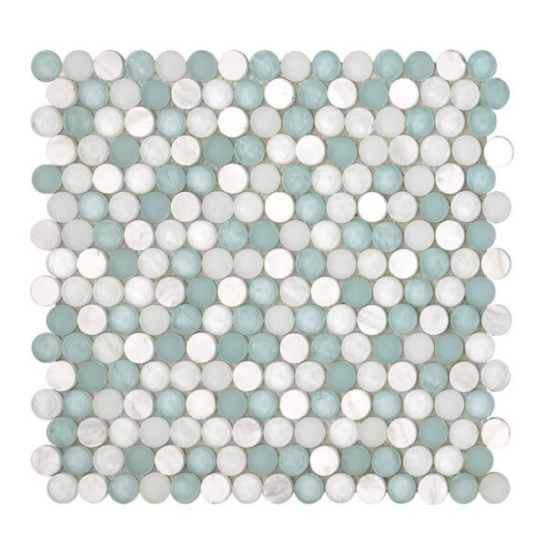 Happy Floors SoBe Penny Round 11.5" x 12.4" Stone & Glass Mosaic