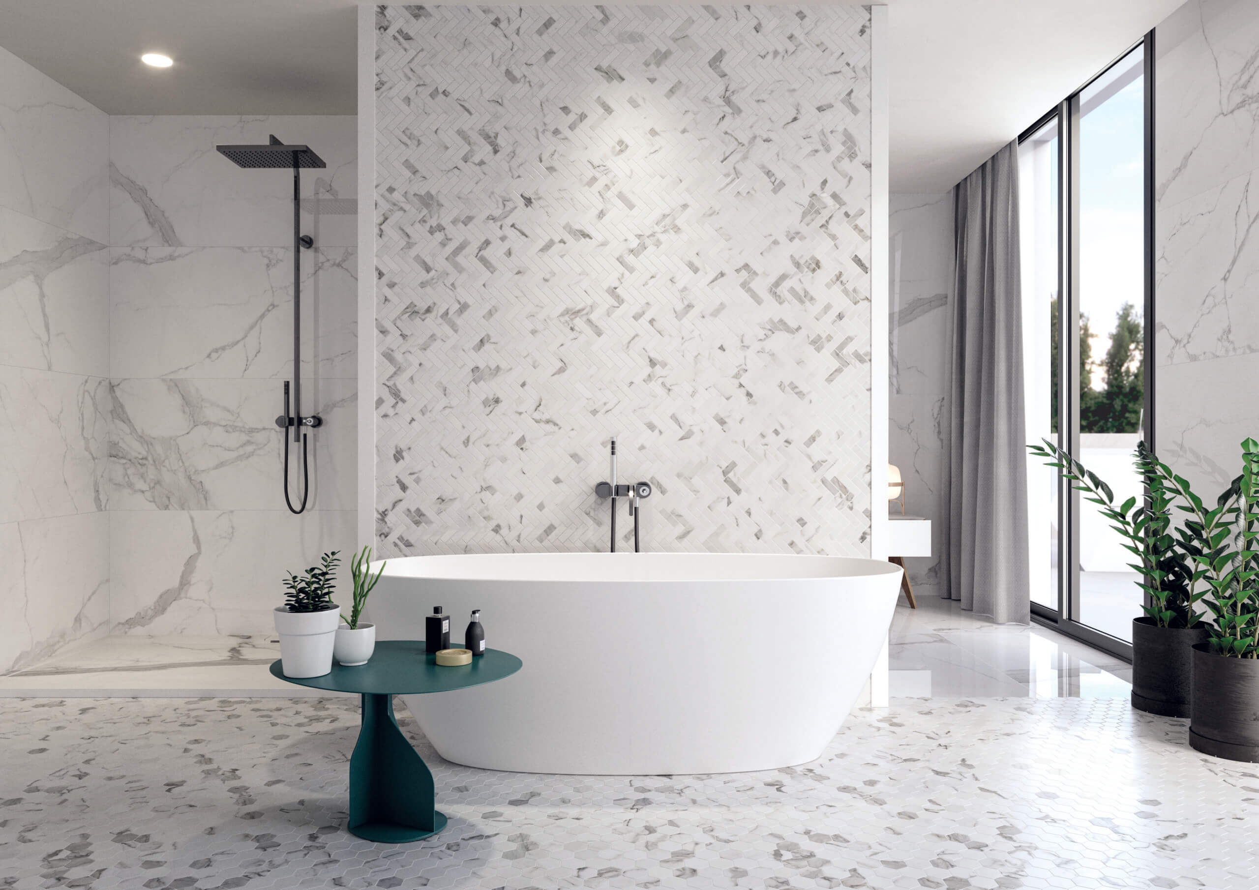 Happy Floors Statuario Large Hexagon 11" x 13" Porcelain Mosaic