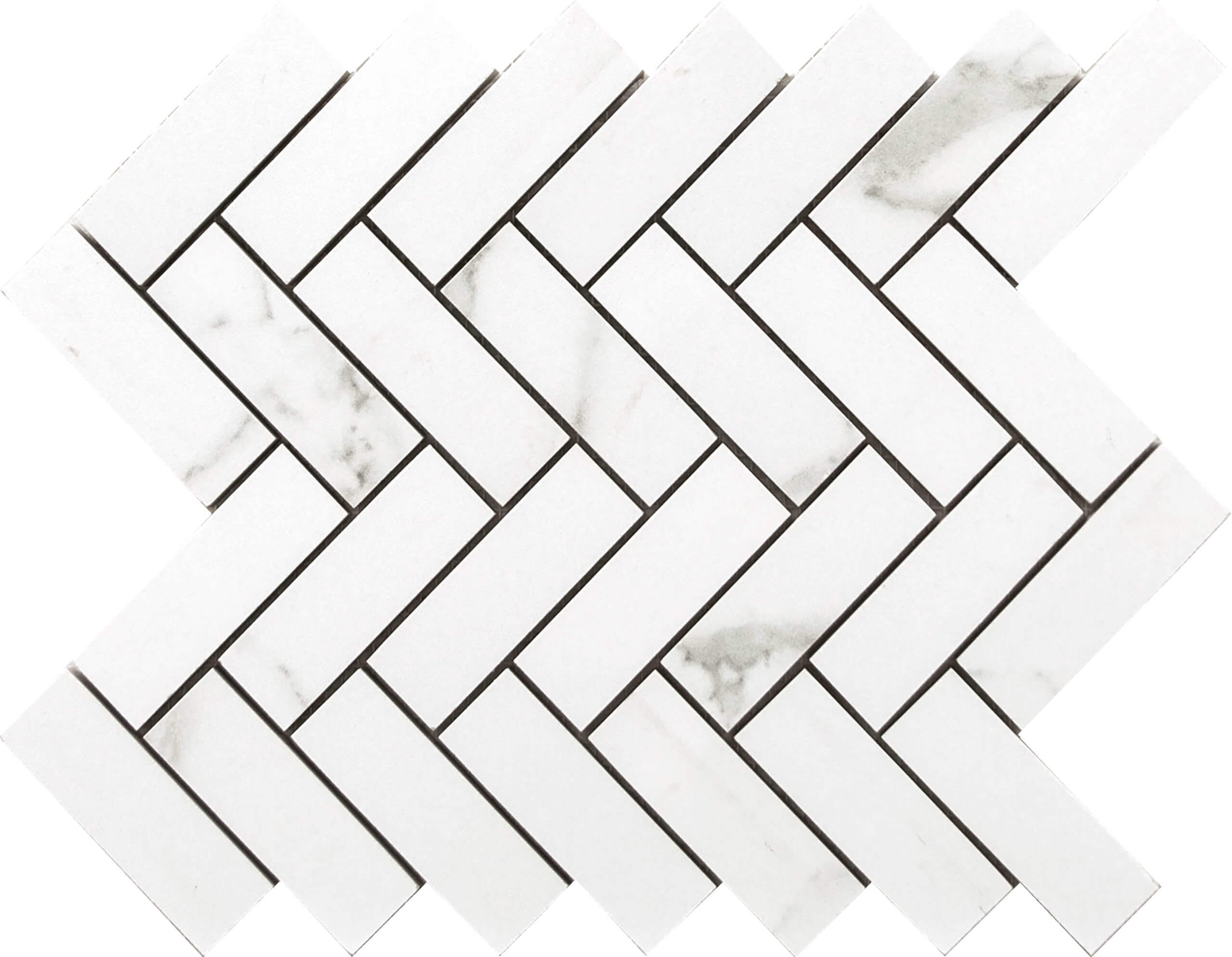 Happy Floors Statuario Luxe Herringbone 9" x 12" Porcelain Mosaic