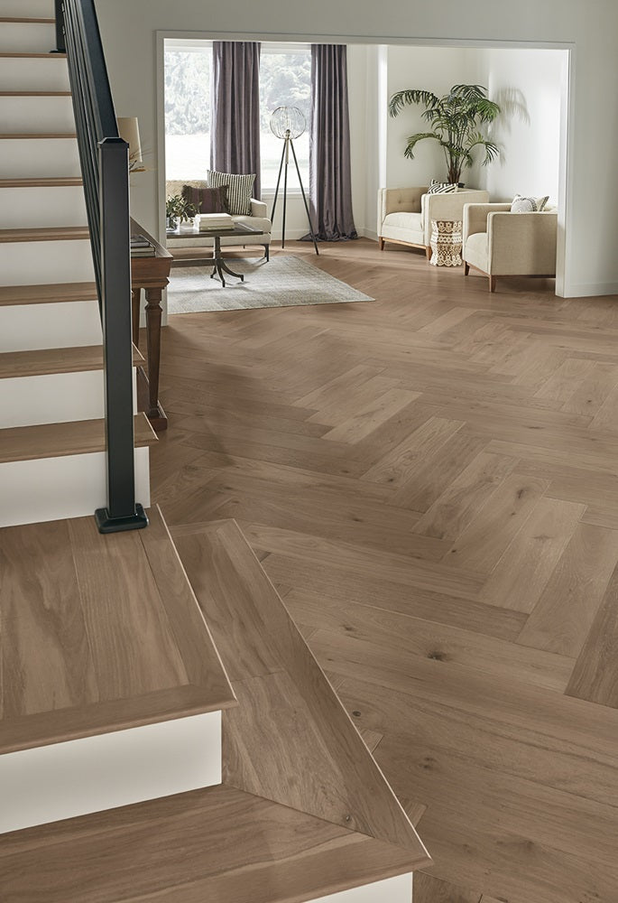 Mannington Latitude Park City Herringbone 7.5" x 37.5" Snowcap Hardwood Plank