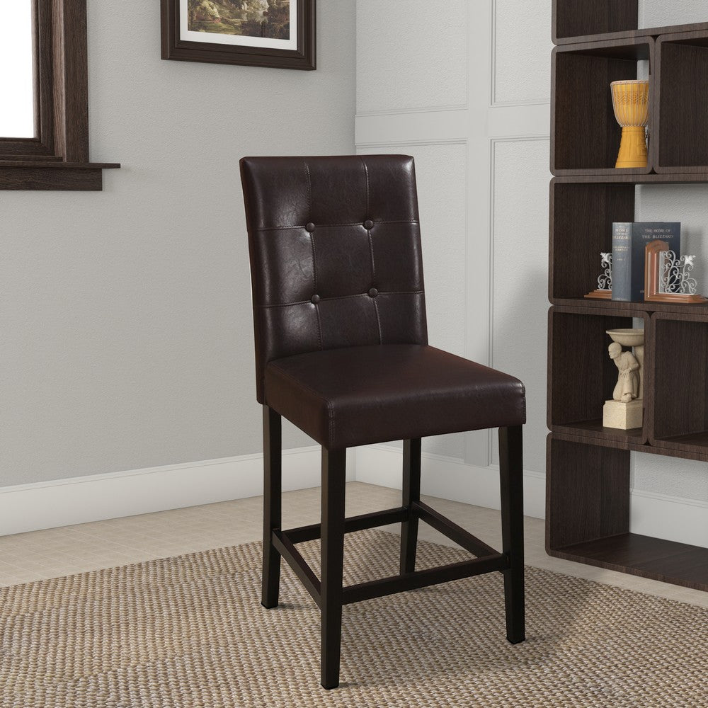 Poundex Wooden height chair With Button Tufted Back Set Of 2 Brown