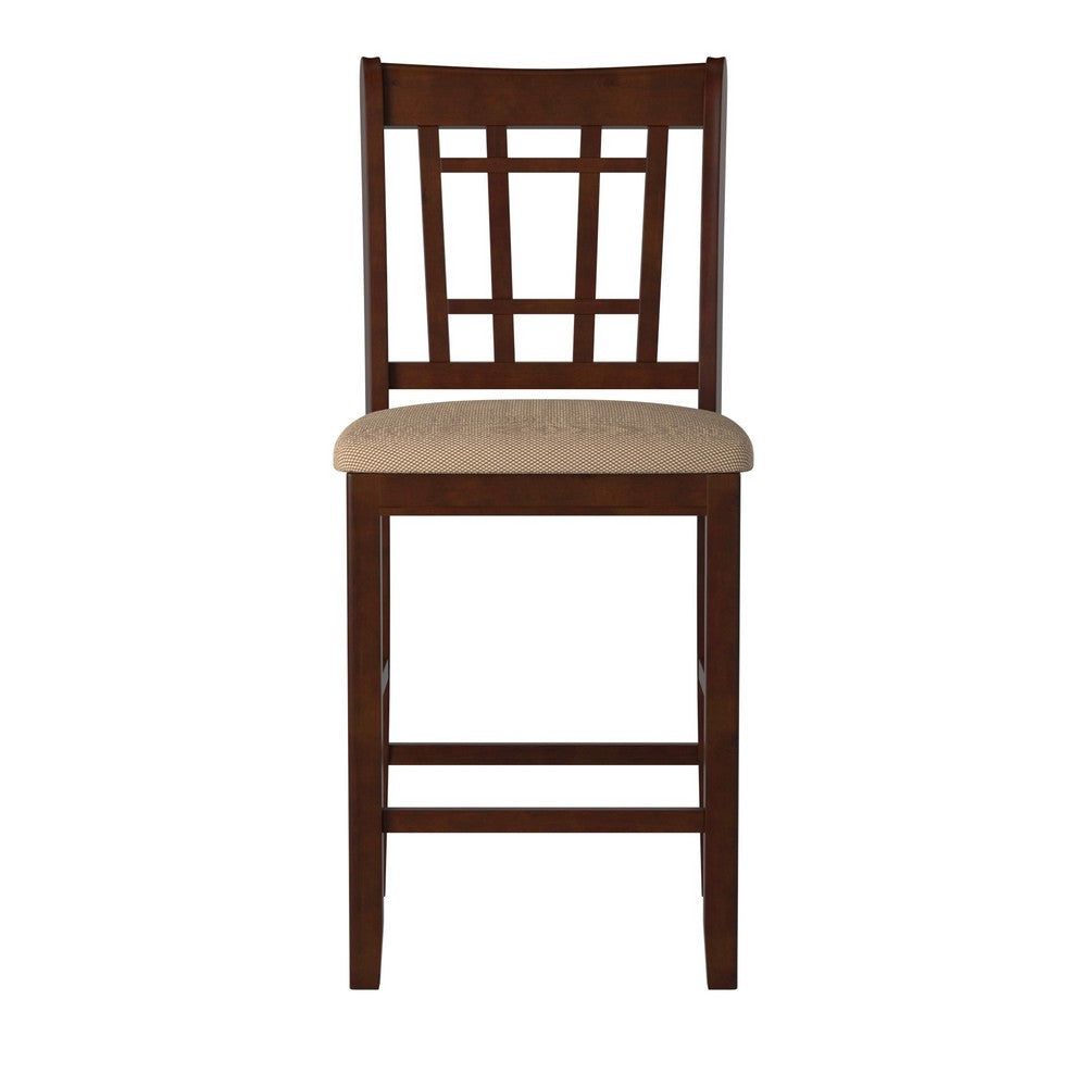 Poundex Wooden Counter Height Chair, Dark Brown & Cream, Set of 2