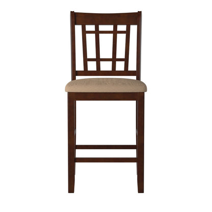 Poundex Wooden Counter Height Chair, Dark Brown & Cream, Set of 2