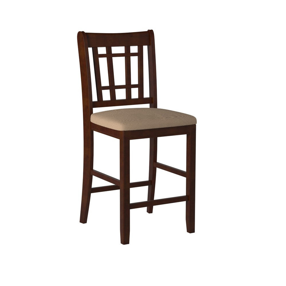 Poundex Wooden Counter Height Chair, Dark Brown & Cream, Set of 2
