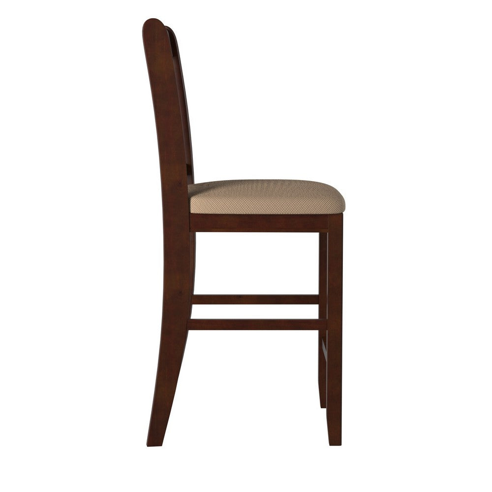 Poundex Wooden Counter Height Chair, Dark Brown & Cream, Set of 2