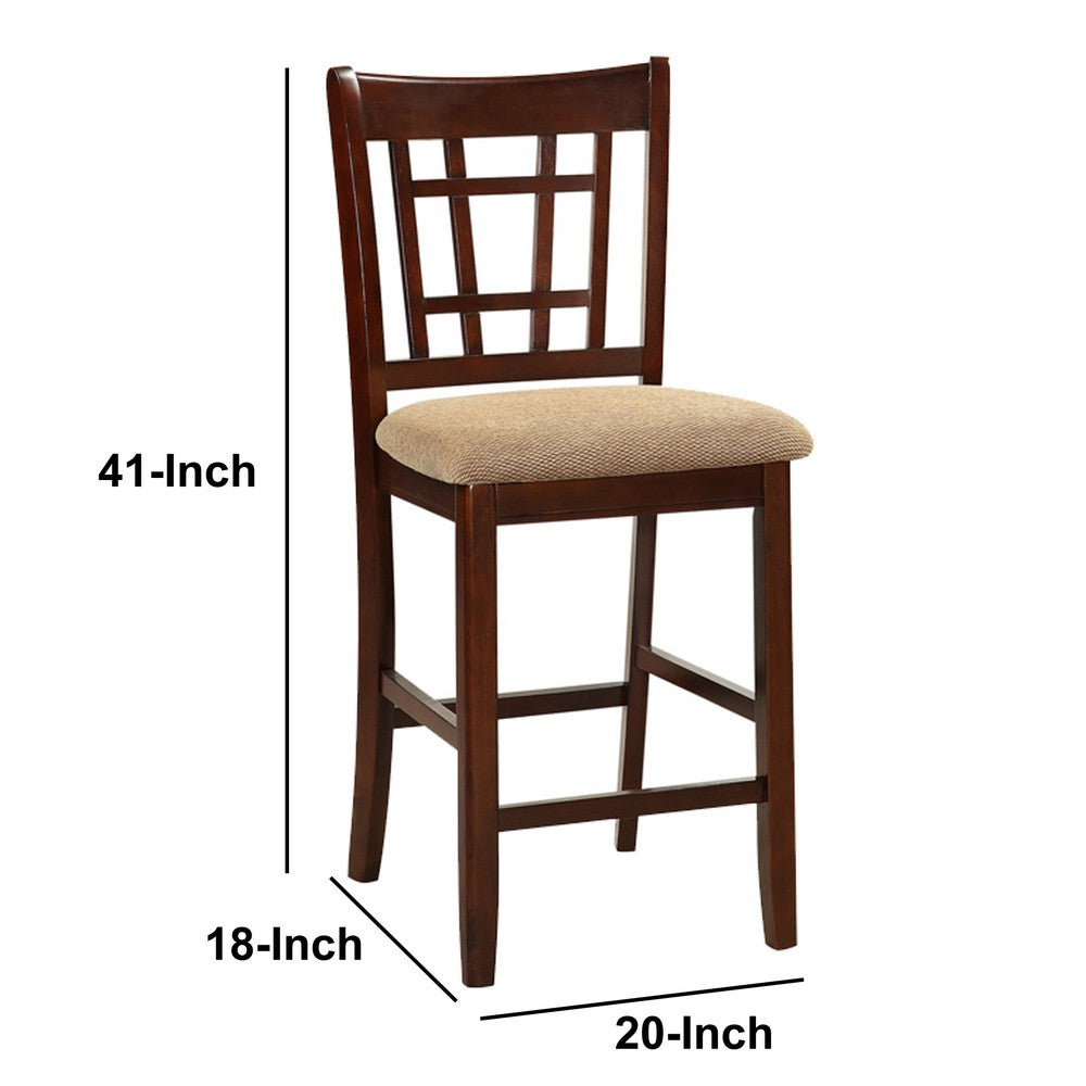 Poundex Wooden Counter Height Chair, Dark Brown & Cream, Set of 2