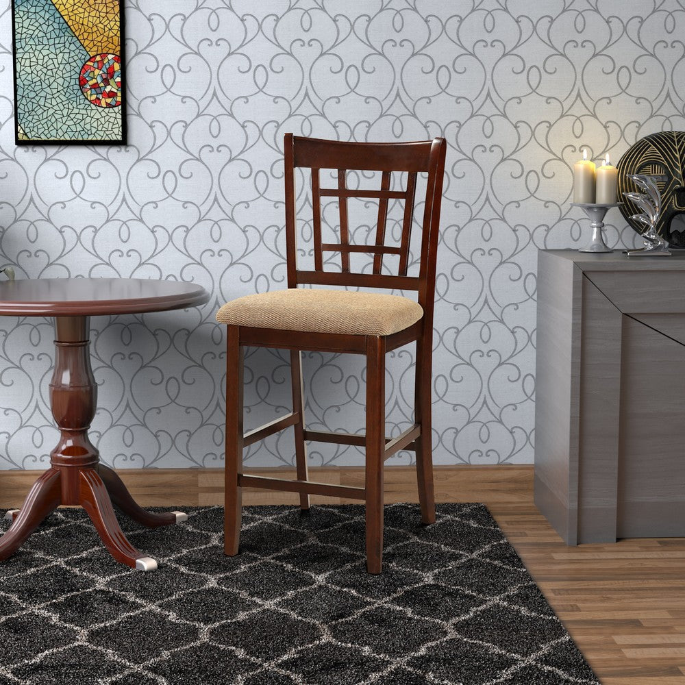 Poundex Wooden Counter Height Chair, Dark Brown & Cream, Set of 2