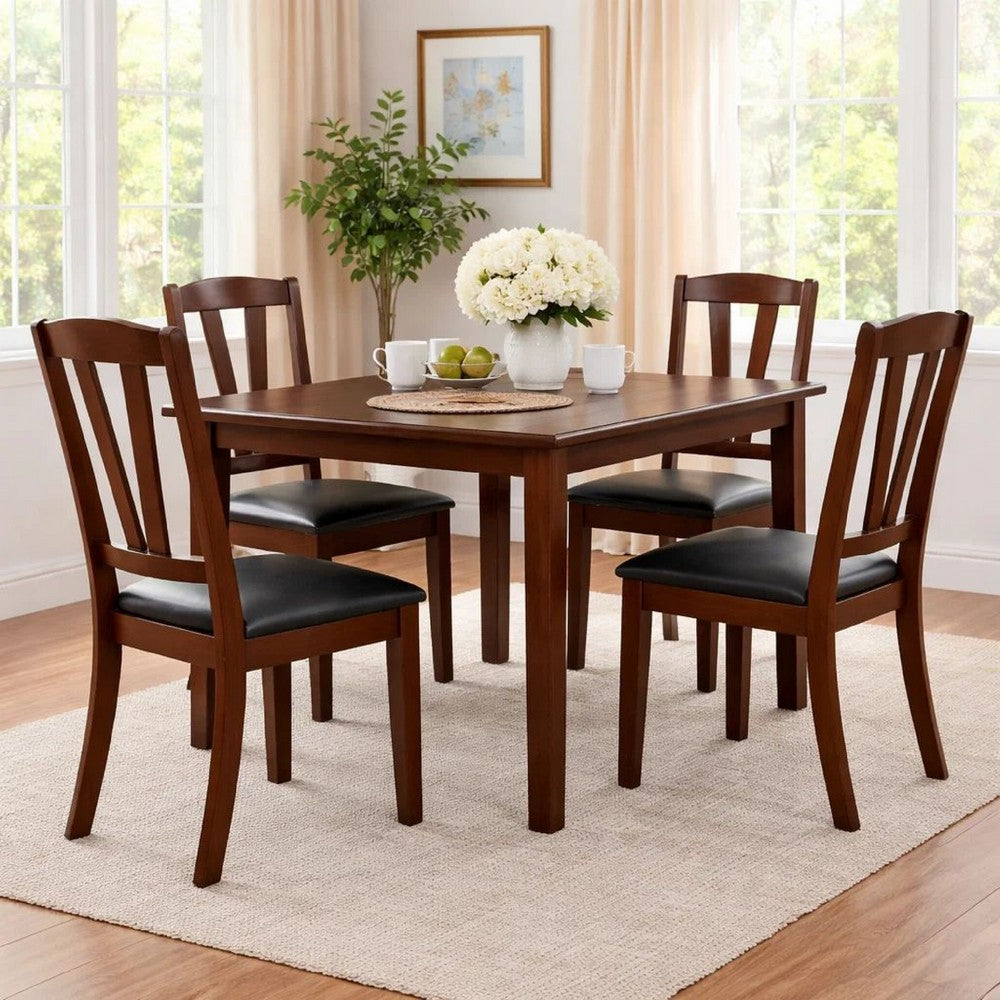 Poundex Solid Wood Leather Seat Side Chair Brown Set of 2