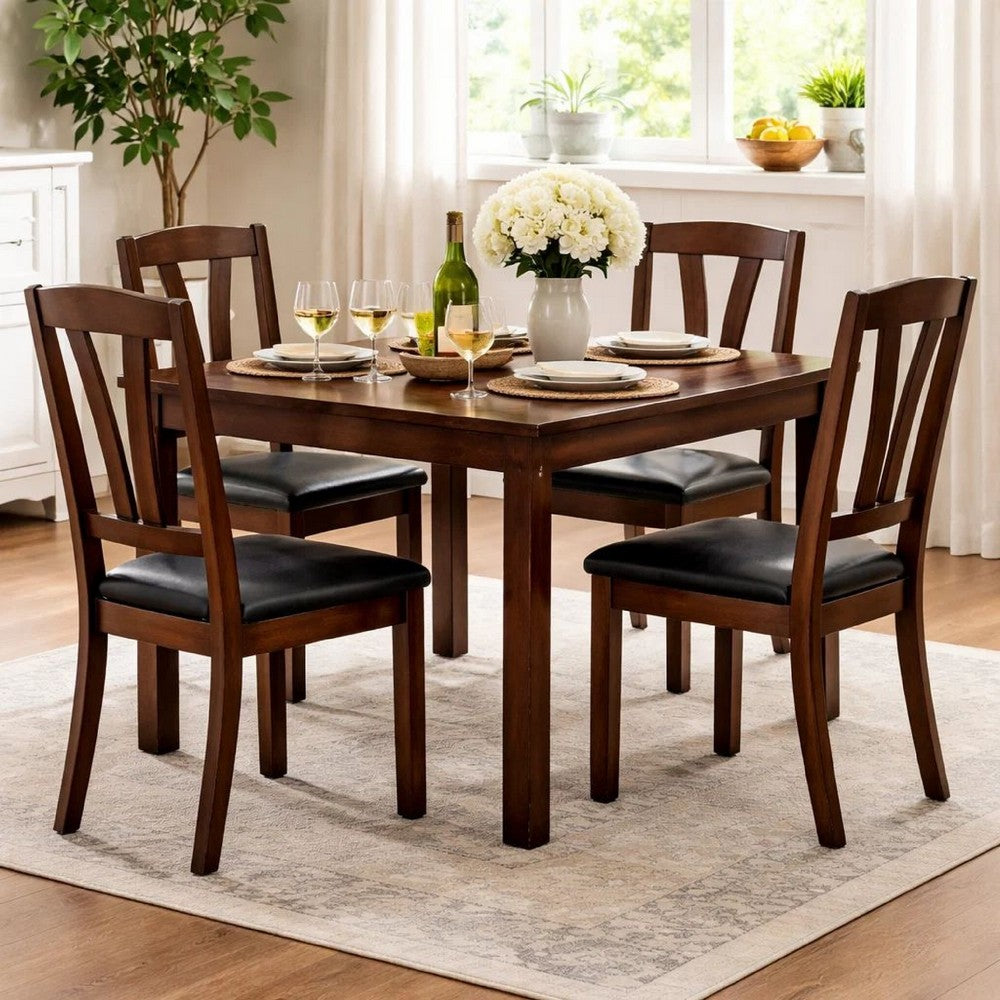 Poundex Solid Wood Leather Seat Side Chair Brown Set of 2