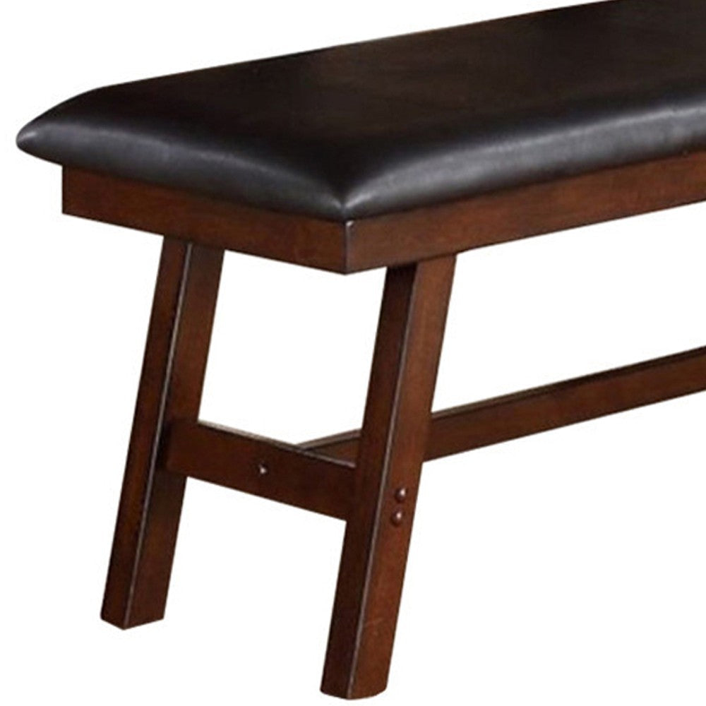 Poundex Rubber Wood Bench With Faux Leather Upholstery Large Brown