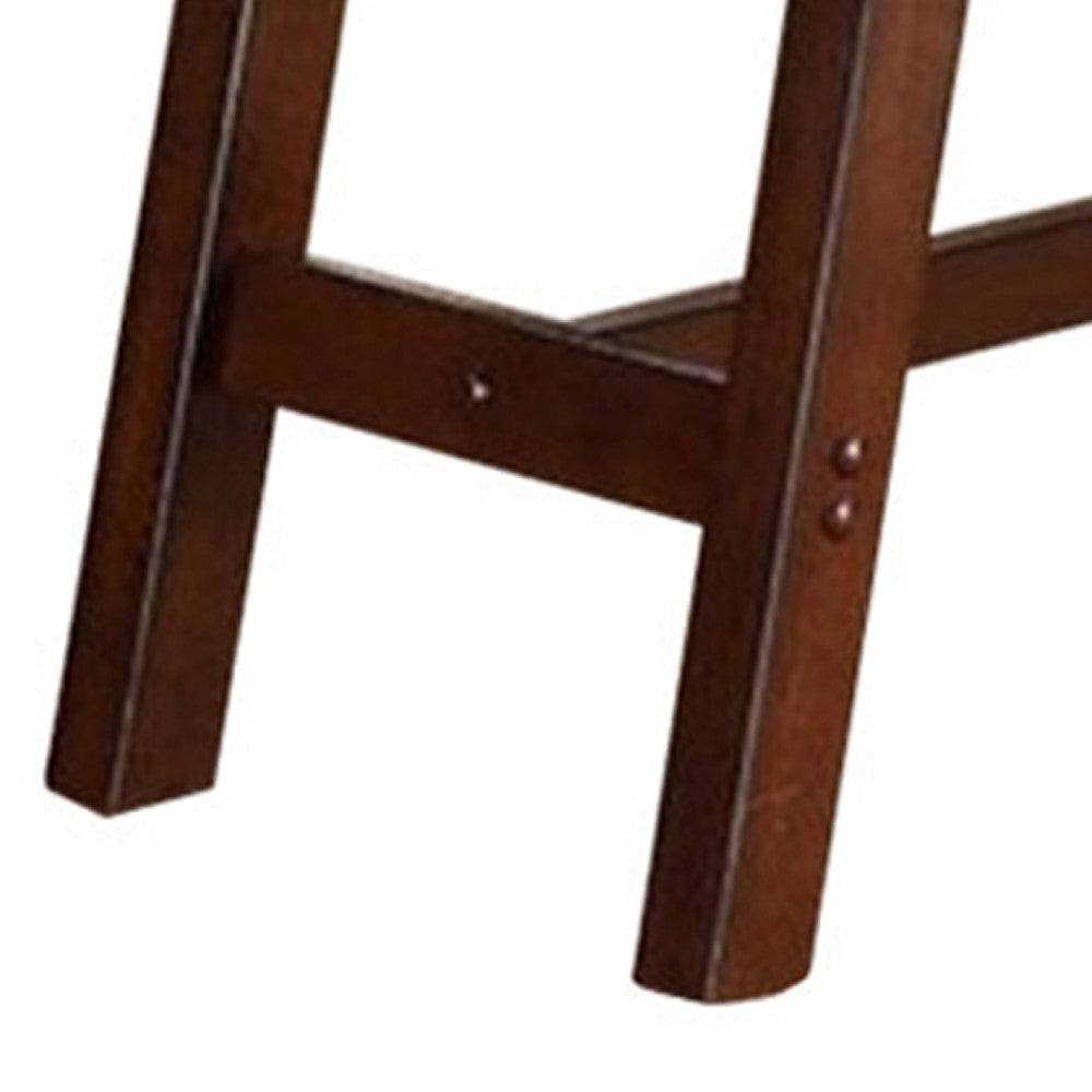 Poundex Rubber Wood Bench With Faux Leather Upholstery Large Brown