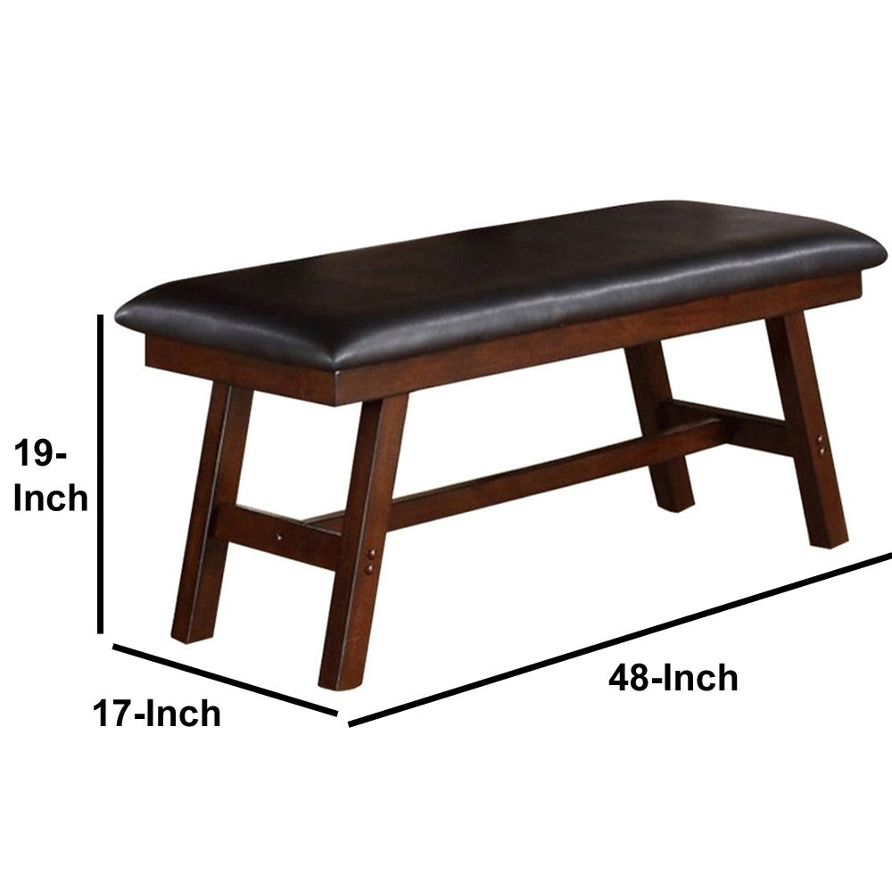 Poundex Rubber Wood Bench With Faux Leather Upholstery Large Brown