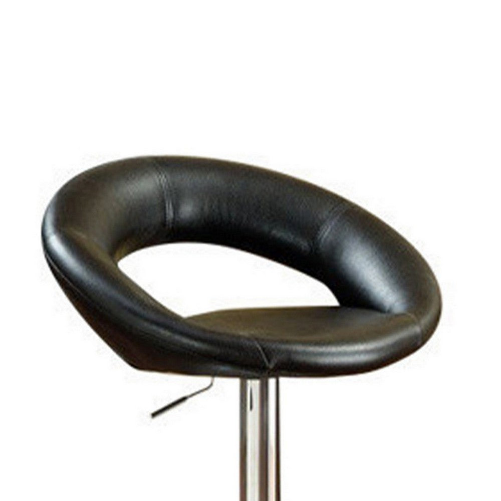 Poundex Metal Base Bar Stool With Faux Leather Seat Black & Silver Set of 2