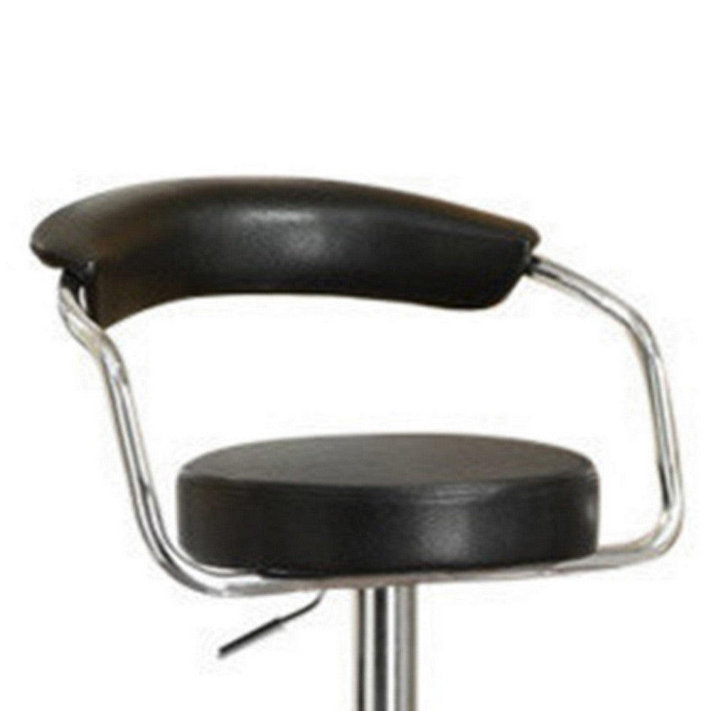 Poundex Round Seat Bar Stool With Gas Lift Black And Silver Set of 2