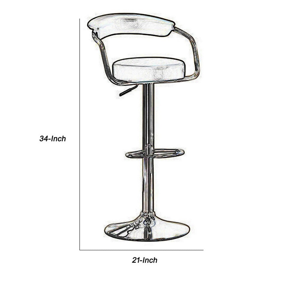 Poundex Round Seat Bar Stool With Gas Lift Black And Silver Set of 2