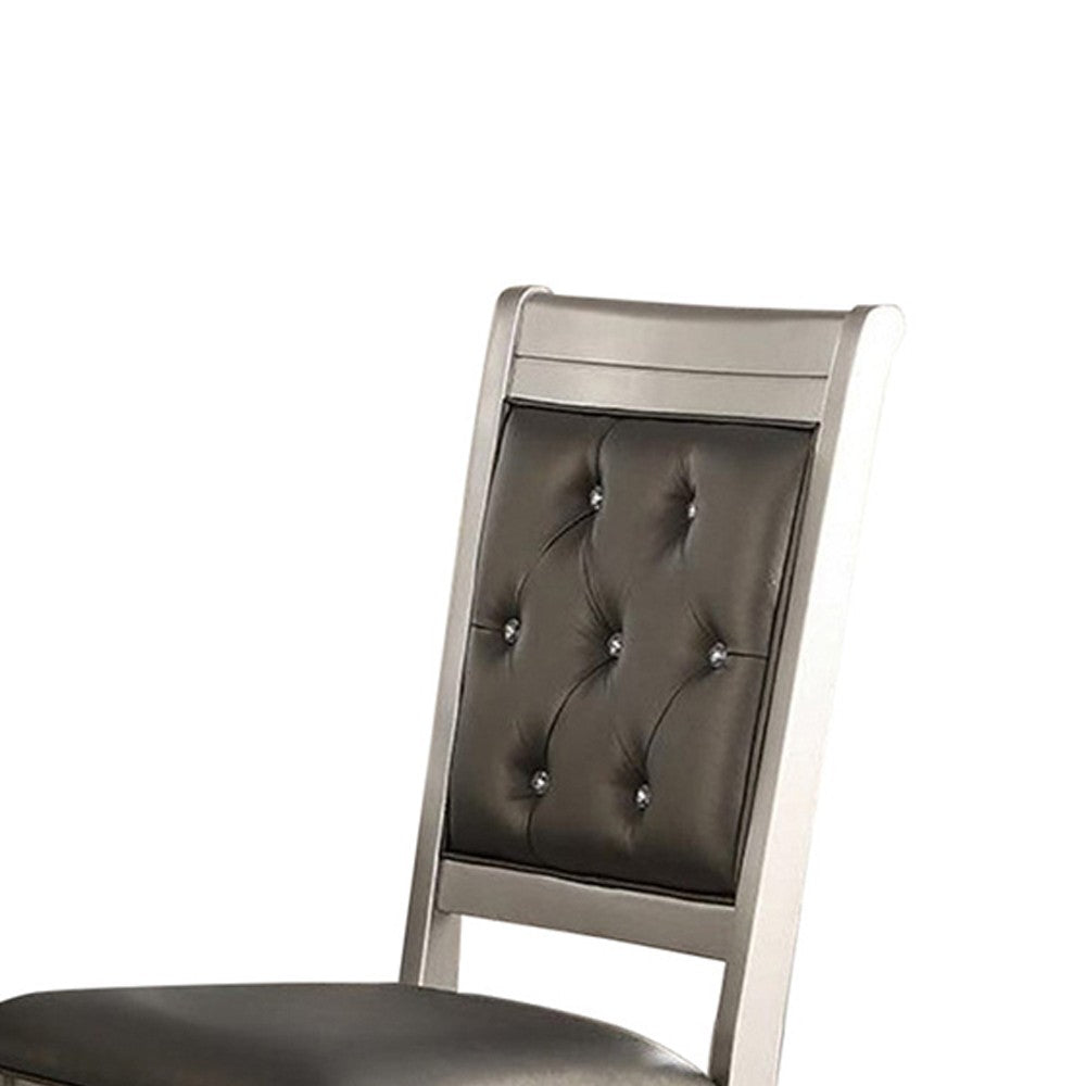Poundex Rubber Wood Dining Chair With Diamond Tufted Back, Set Of 2,Gray