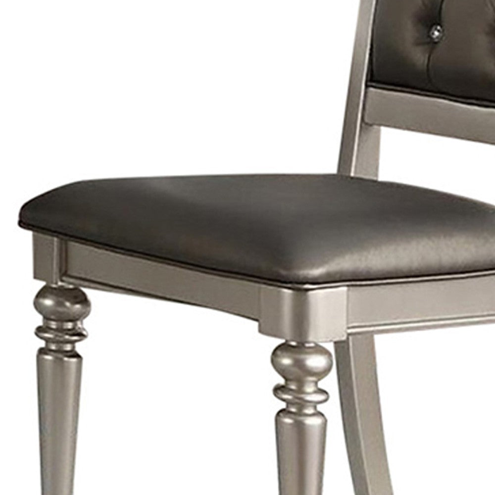 Poundex Rubber Wood Dining Chair With Diamond Tufted Back, Set Of 2,Gray