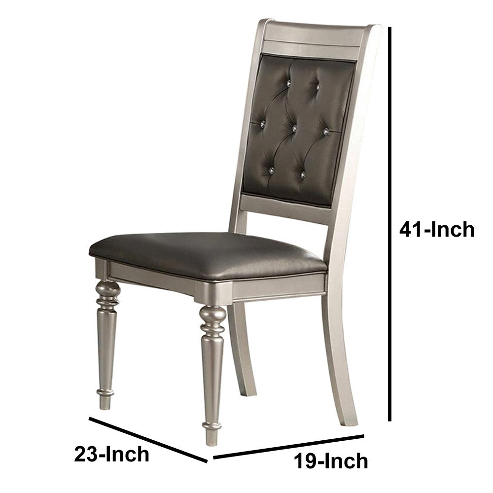 Poundex Rubber Wood Dining Chair With Diamond Tufted Back, Set Of 2,Gray
