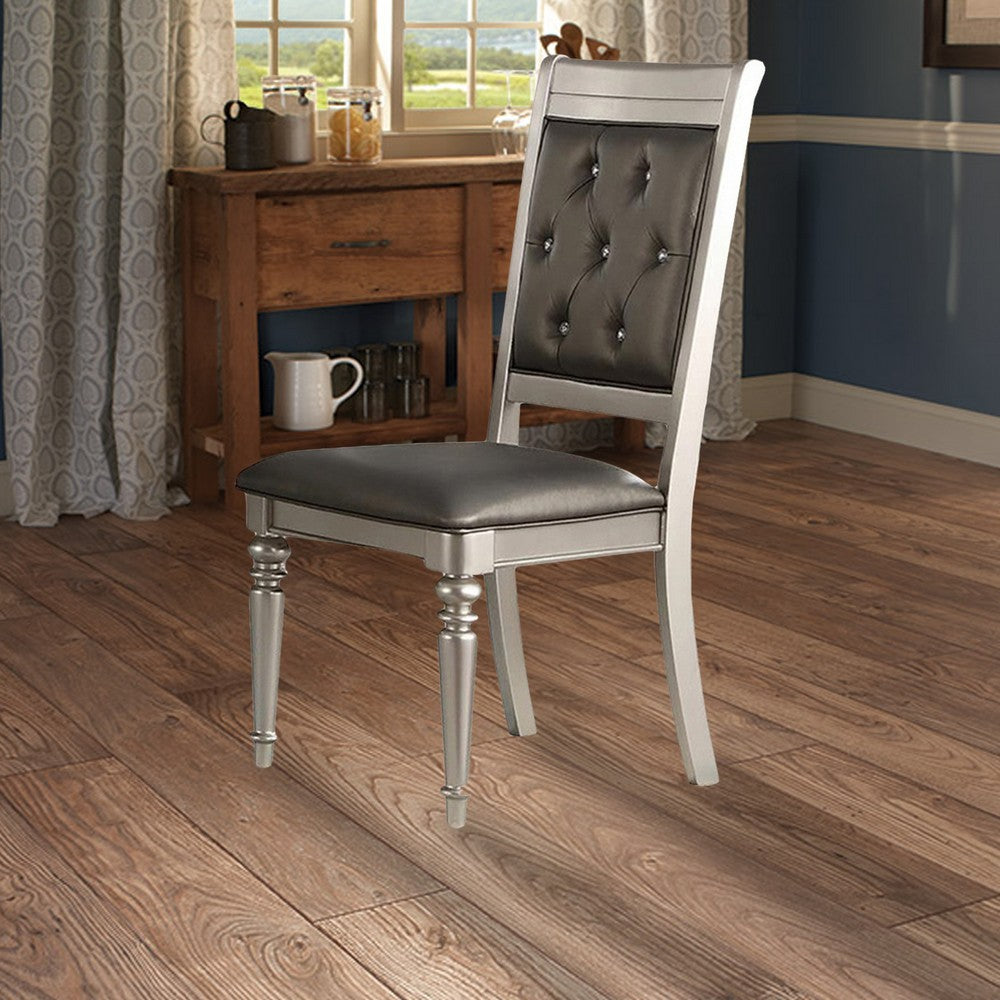 Poundex Rubber Wood Dining Chair With Diamond Tufted Back, Set Of 2,Gray