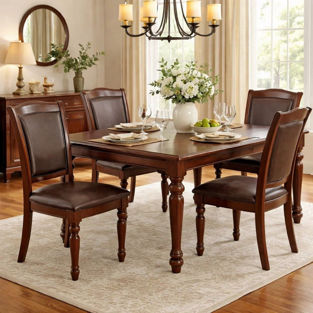 Poundex Set Of 2 Rubber Wood Traditional Dining Chair, Dark Brown