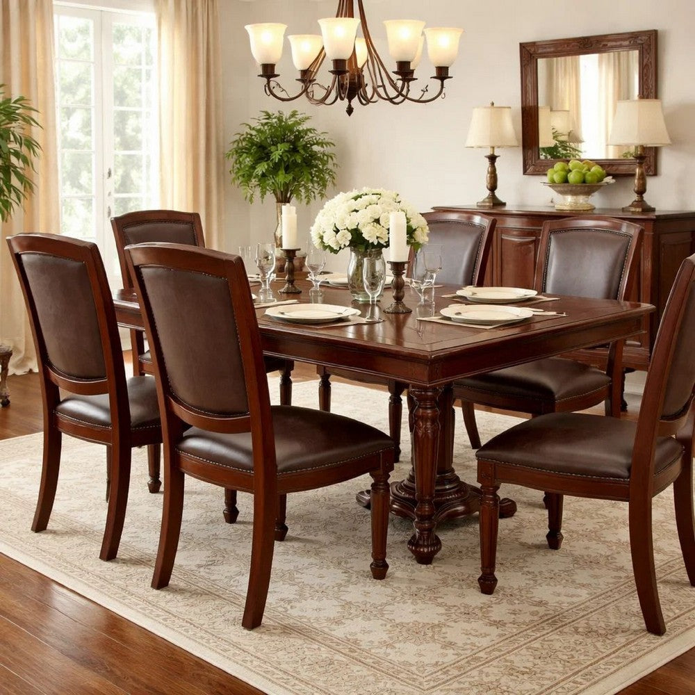 Poundex Set Of 2 Rubber Wood Traditional Dining Chair, Dark Brown
