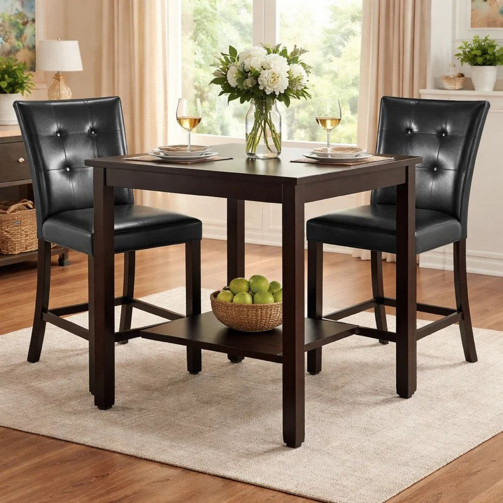 Poundex Wood & Polyurethane High Chair, Black & Brown, Set of 2