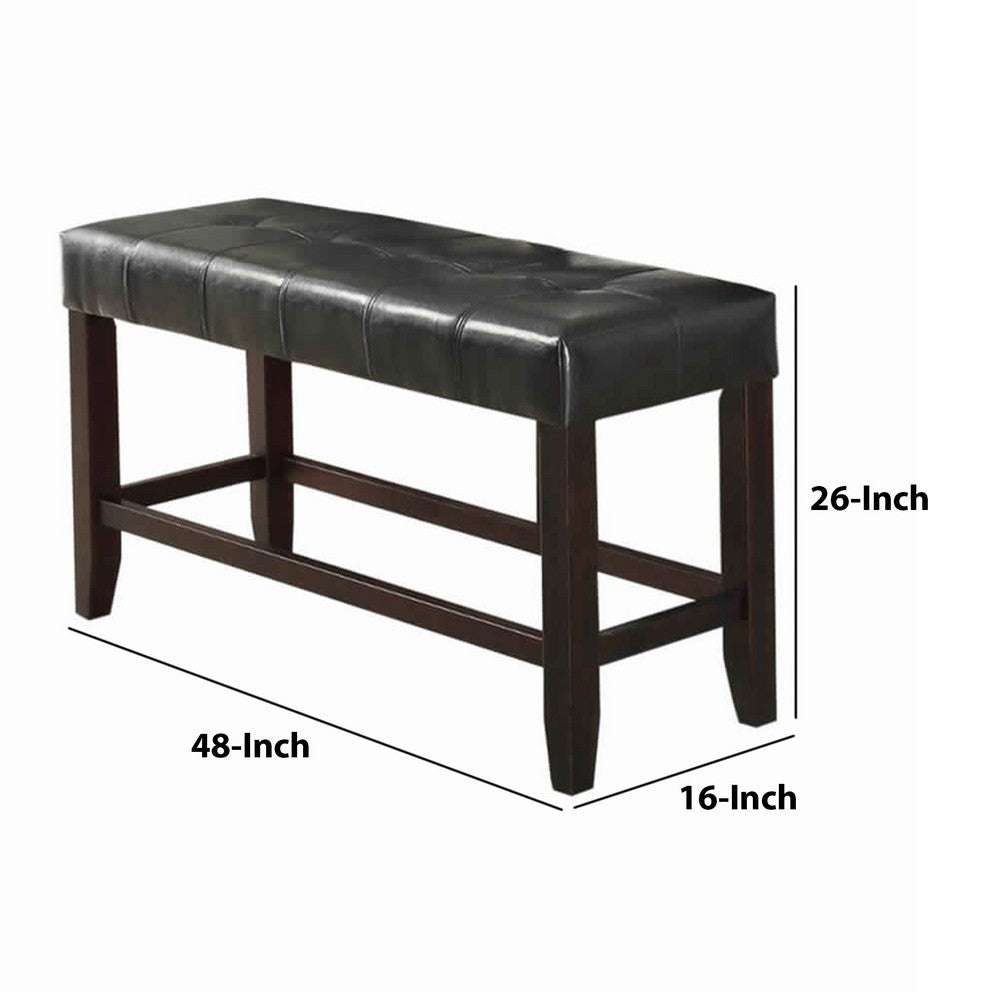 Poundex Wood Based High Bench With Tufted Seat Black And Brown