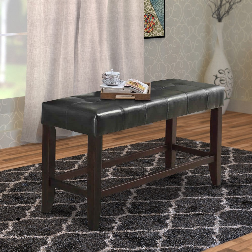 Poundex Wood Based High Bench With Tufted Seat Black And Brown