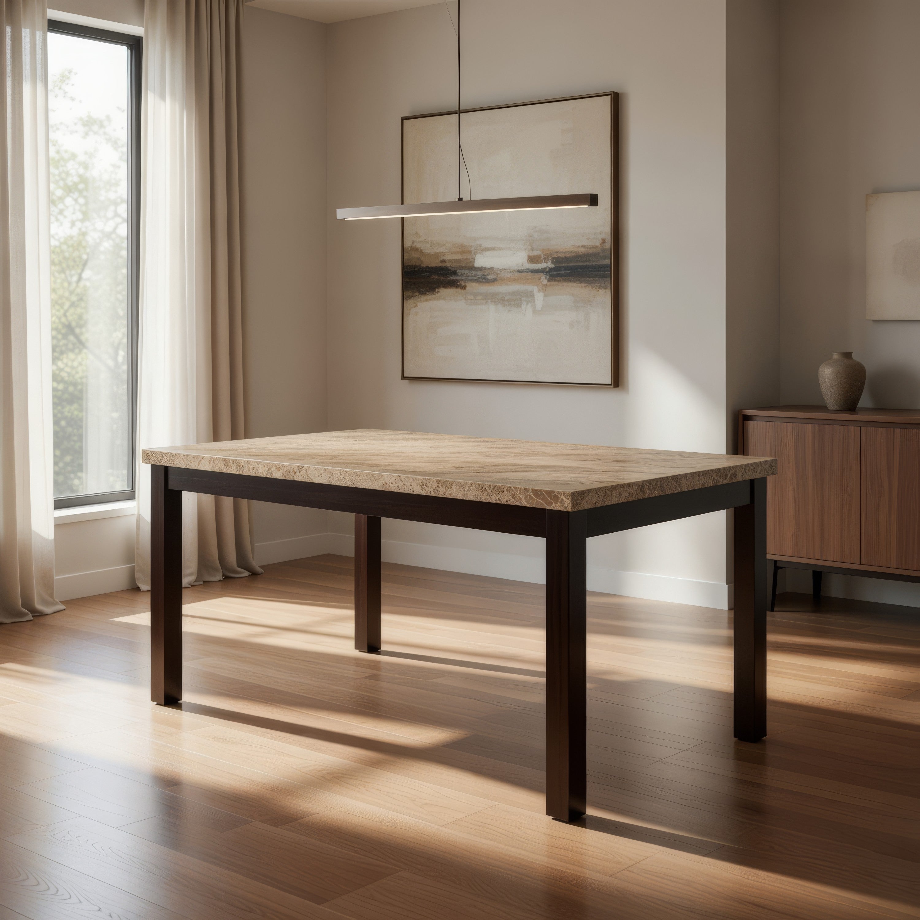 Poundex Slick Finish Faux Marble & Pine Wood Dining Table, Brown