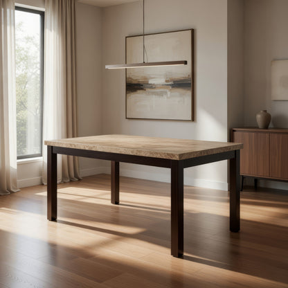 Poundex Slick Finish Faux Marble & Pine Wood Dining Table, Brown