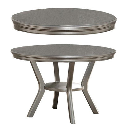 Poundex Rubber Wood Round Dining Table With Bottom Shelf Silver