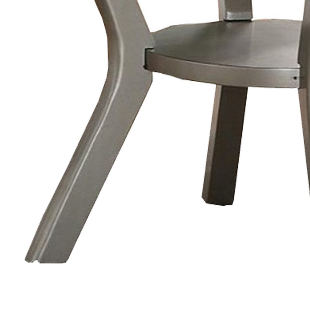 Poundex Rubber Wood Round Dining Table With Bottom Shelf Silver