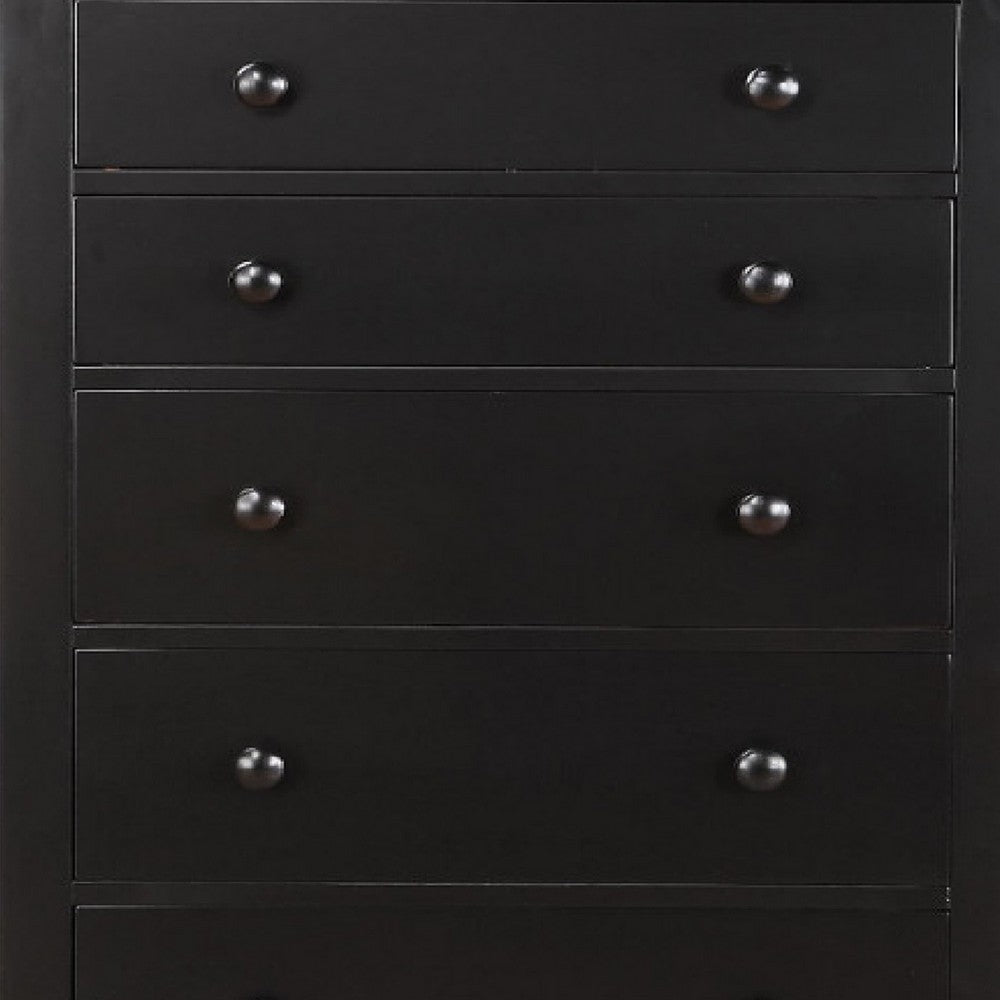 Poundex Pine Wood With Varied Size 5 Drawer Chest, Black