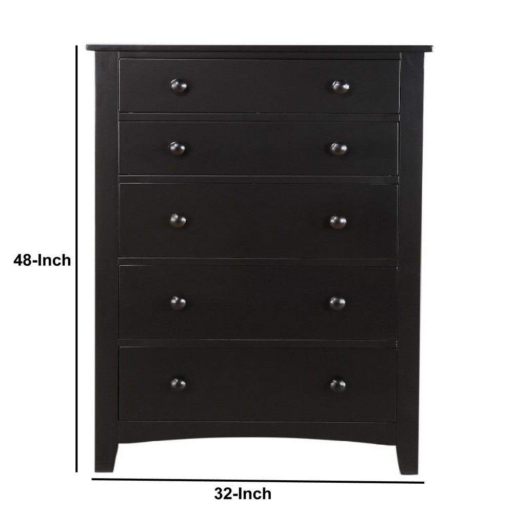 Poundex Pine Wood With Varied Size 5 Drawer Chest, Black