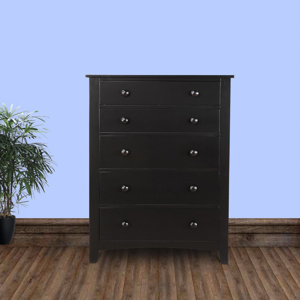 Poundex Pine Wood With Varied Size 5 Drawer Chest, Black