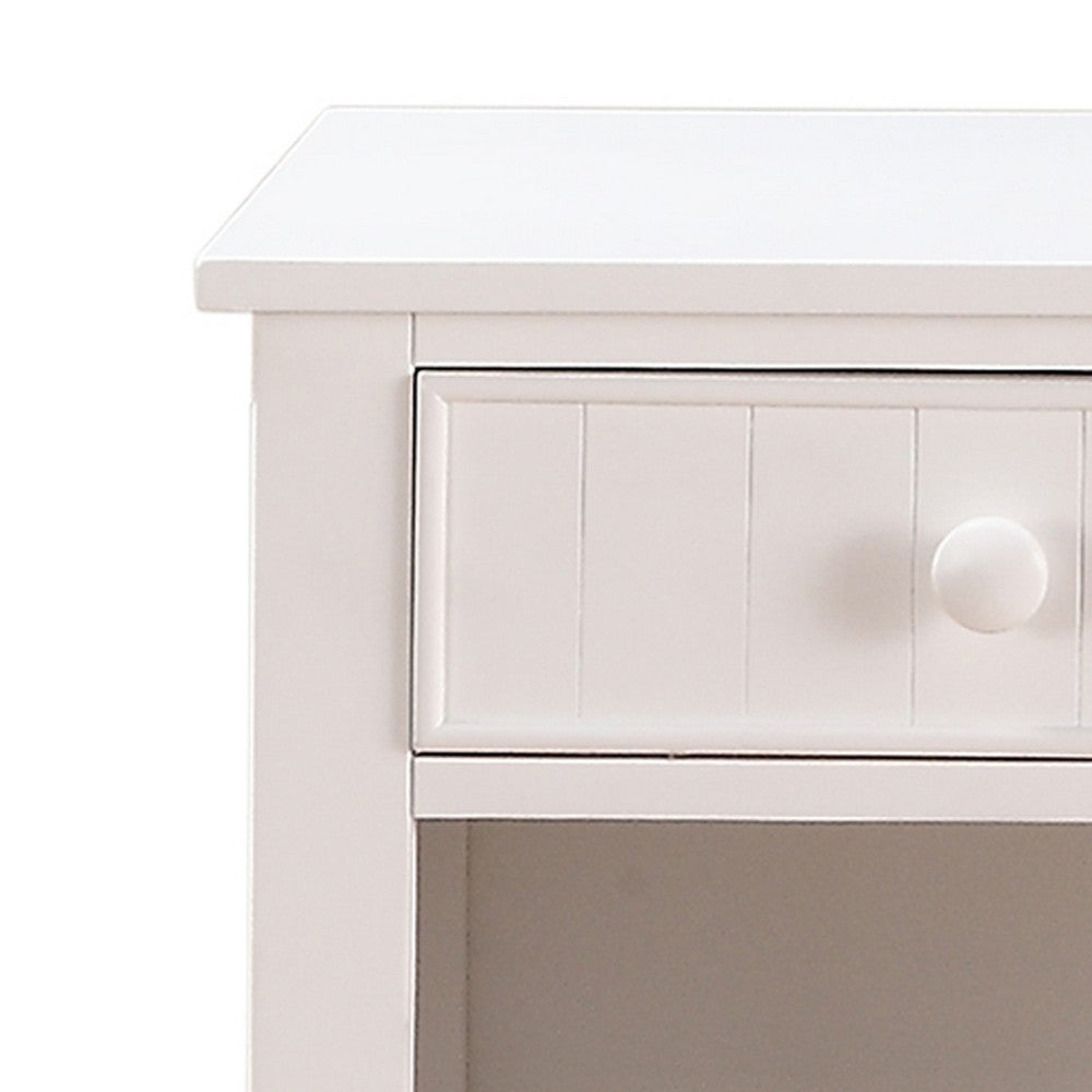Poundex Wooden Night Stand With Bottom Open Shelf, White
