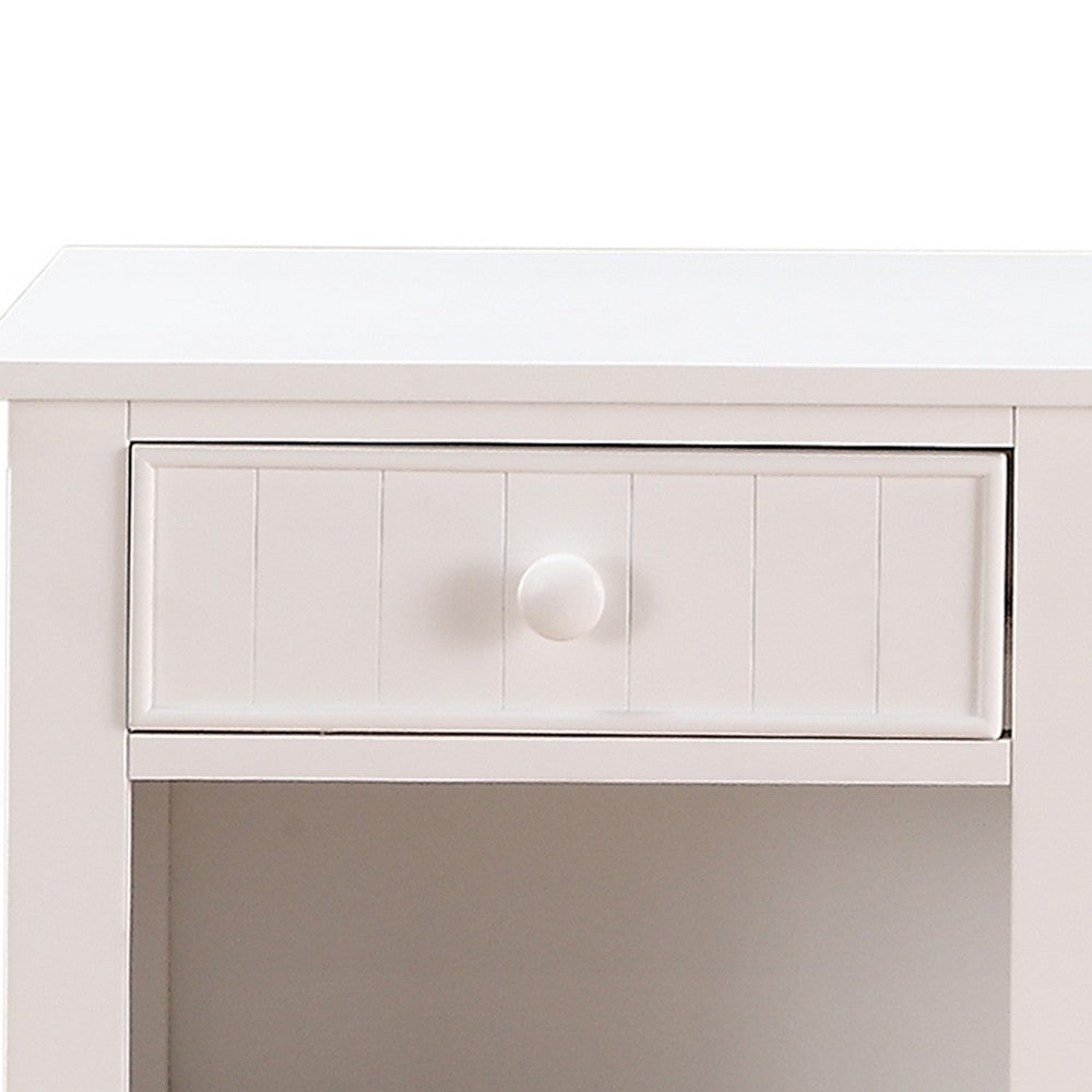 Poundex Wooden Night Stand With Bottom Open Shelf, White