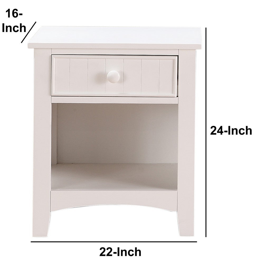 Poundex Wooden Night Stand With Bottom Open Shelf, White