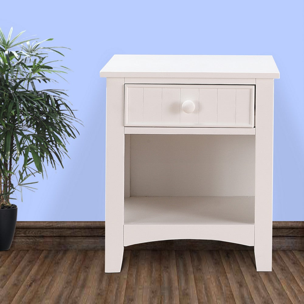 Poundex Wooden Night Stand With Bottom Open Shelf, White