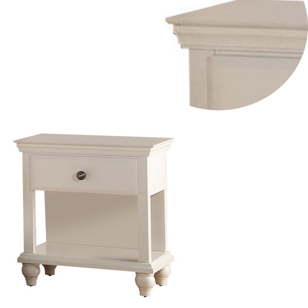 Poundex Poplar Wood Night Stand With Spacious Storage, White