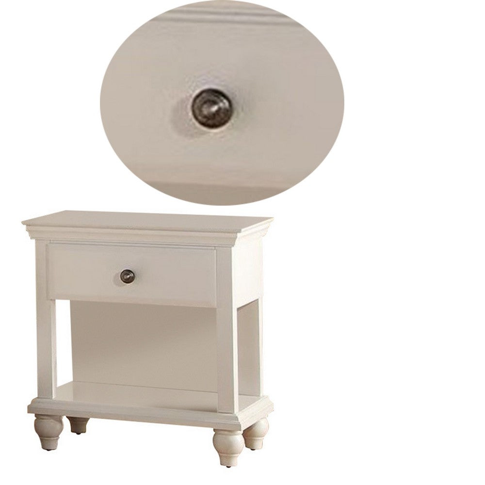 Poundex Poplar Wood Night Stand With Spacious Storage, White